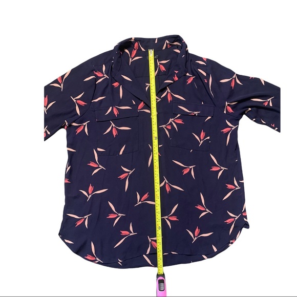 Ann Taylor Sheer Navy Collared Pink Floral Print - Picture 6 of 7